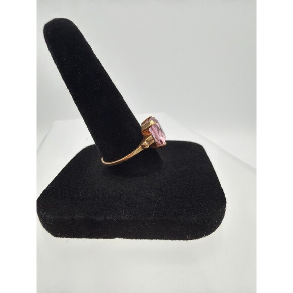 10K Yellow Gold Pink Gemstone Ring Size 7 Vintage Rectangular Stone - Picture 2 of 10